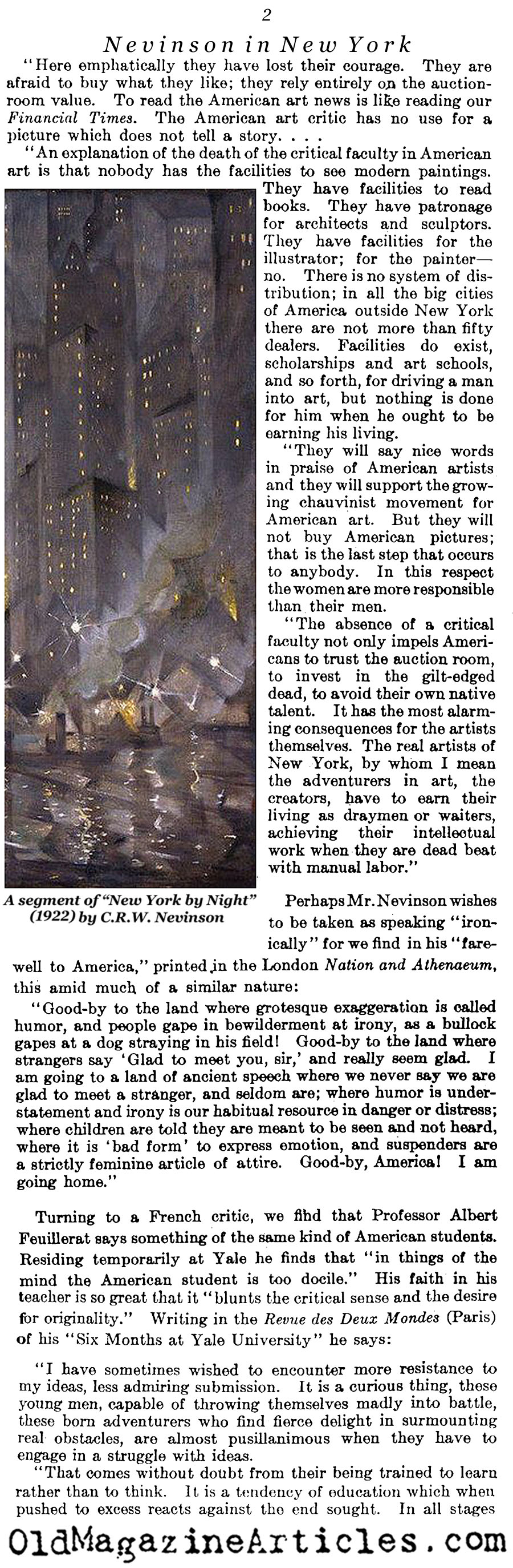 C.R.W. Nevinson Rants About  the American Art World (Literary Digest, 1922)